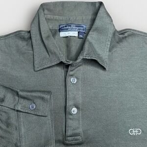 Salvatore Ferragamo Polo Shirt Men XXL Olive Green Cotton Long Sleeve Logo Italy